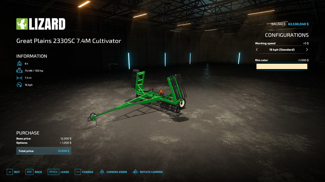 Great Plains 2330SC Roller/Cultivator 7.4 M Converted from FS19